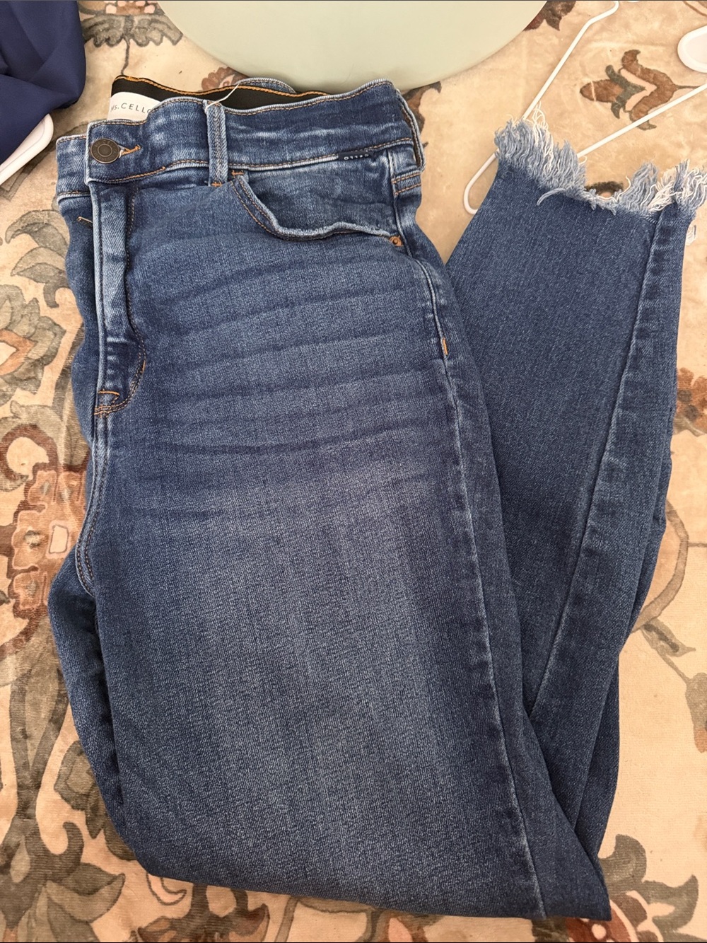 High-Rise Dark Blue Frayed Hem Skinny Jeans